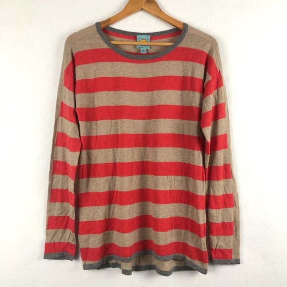 C&C California Women's Size Medium Tan Coral Grey Striped Wool Cashmere Sweater - Picture 1 of 6